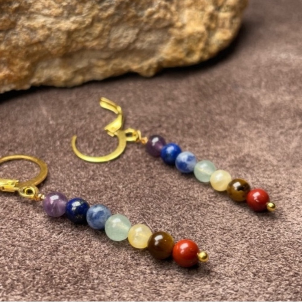 Chakra Crystals Gemstone Dangling Earrings Artisan Designed - Picture 3 of 16